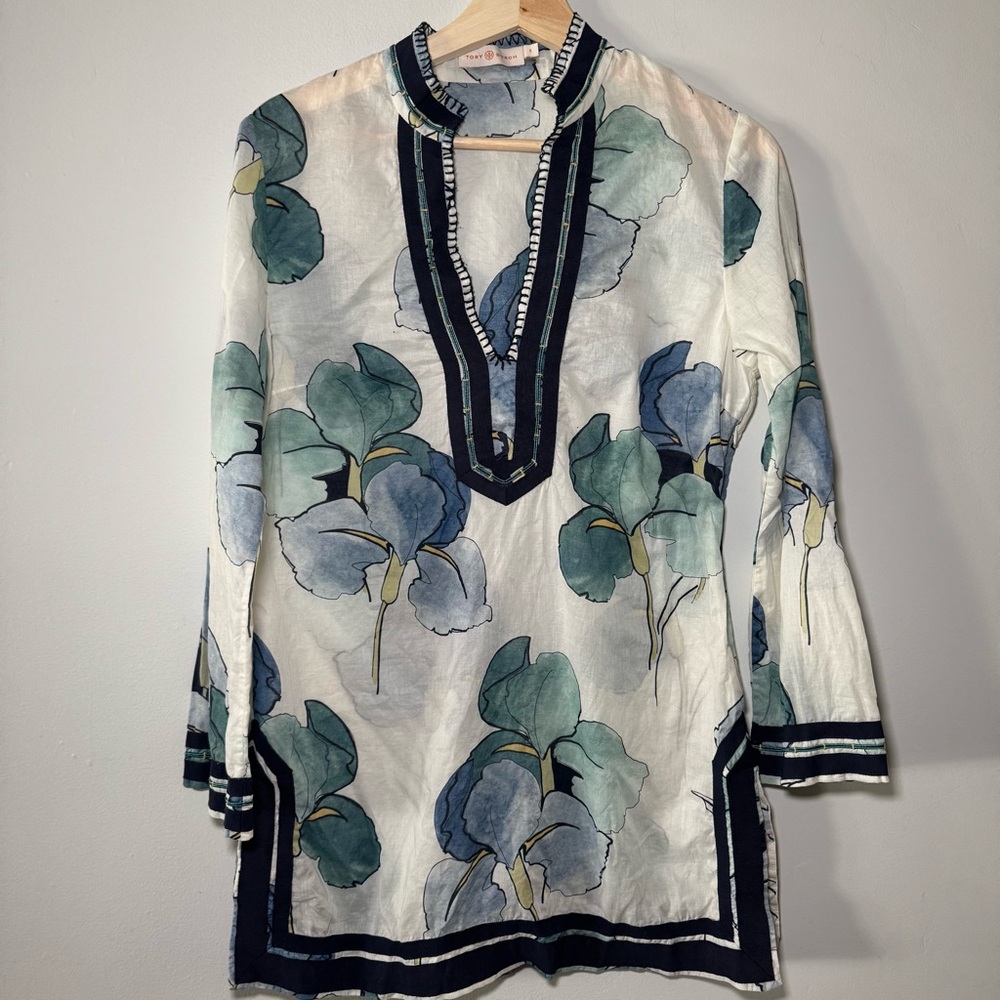 Tory Burch‎ Embroidered Cotton Tunic Top 6 Floral Boho Print
